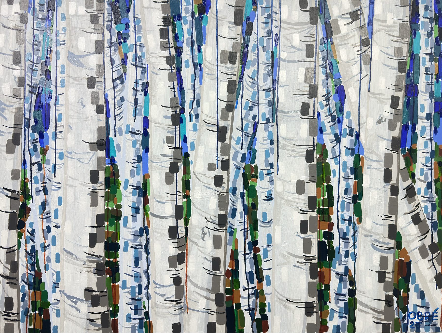 Winter Forest III, an abstract landscape painting in pastel and watercolour