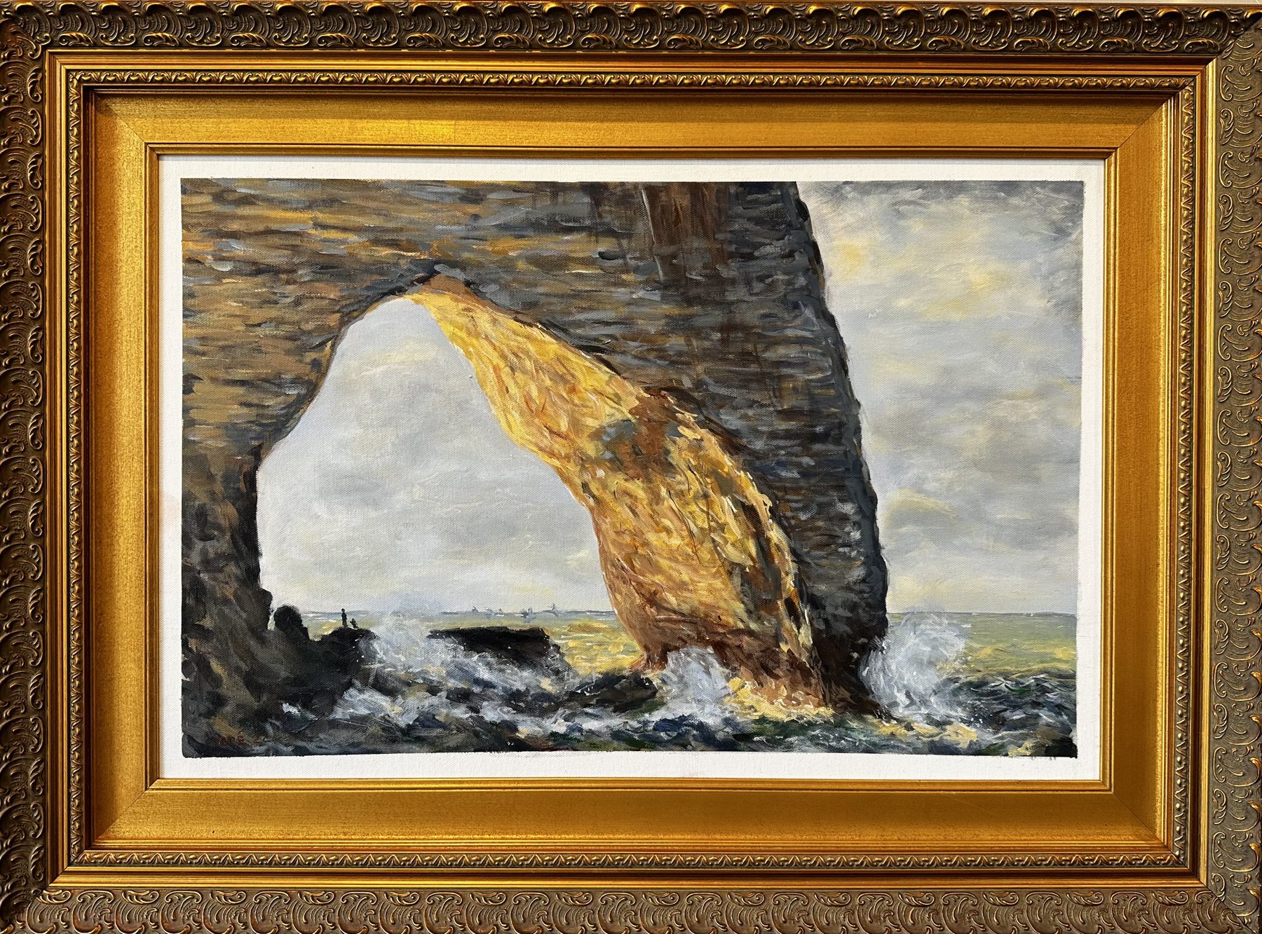 Etretat Study, a master copy of Monet, acrylic painting of the cliffs at Etretat